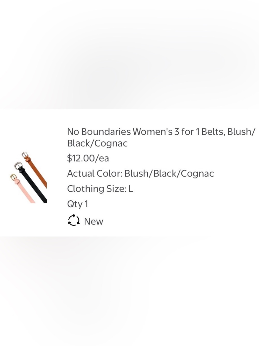No Boundaries 3-Pack Women's Belts in Blush, Black & Cognac